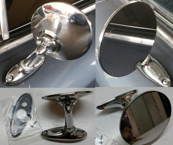 Außenspiegel, Spiegel rund verchromt mit 2 Gelenken Fiat 124 Spider, 500, 126, 127, 128,