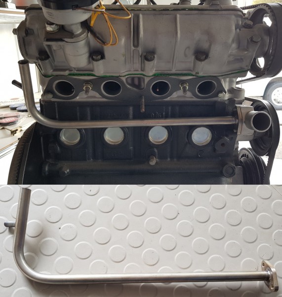 Heizungsrohr Wasserrohr V4A unterm Auspuffkrümmer Fiat 124 Spider, 125, 131